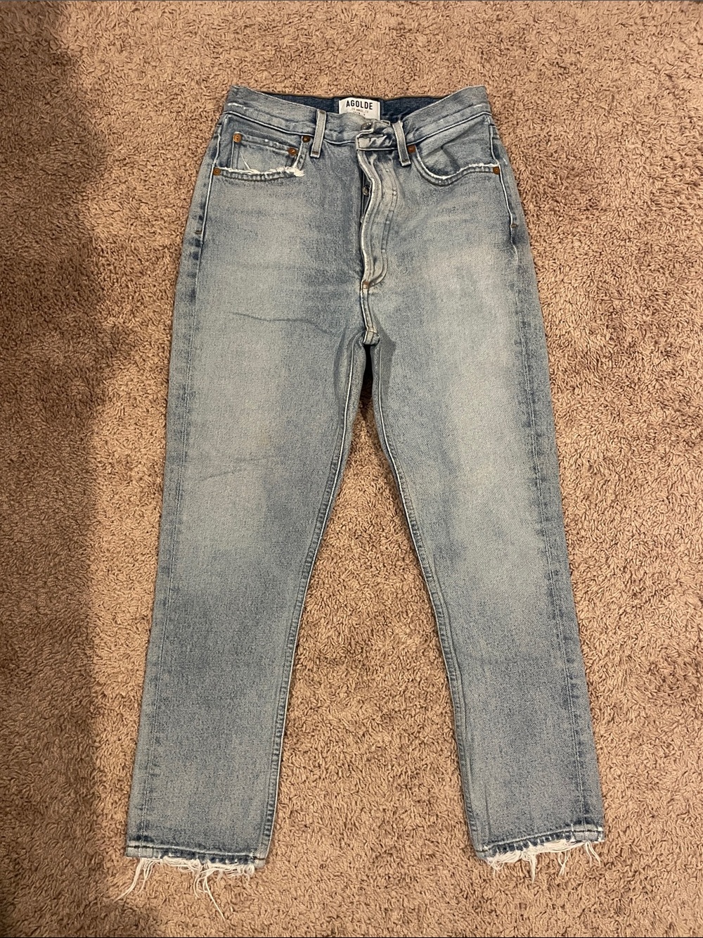 Agolde Women’s Washed Light Blue Slim Straight Jeans
